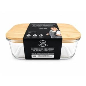 Tupper Hermético Vidrio Templado Tapa Bambú 1040 Ml