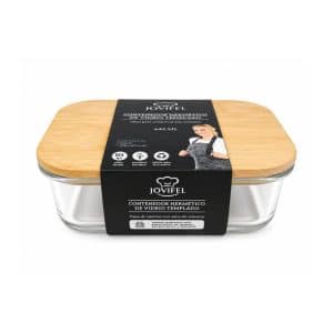 Tupper Hermético Vidrio Templado Tapa Bambú 640 Ml