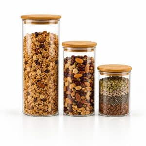 Frascos Herméticos Vidrio Templado Tapa Bambú Set X3 | JOVIFEL
