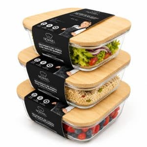 Contenedores Herméticos Vidrio Templado Tapa Bambú Set X3 | JOVIFEL